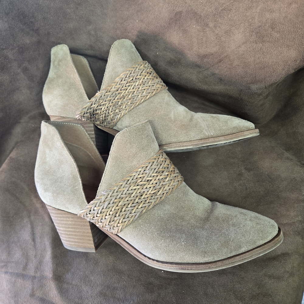 Elaine Turner Taupe Ankle Booties with Woven Strap